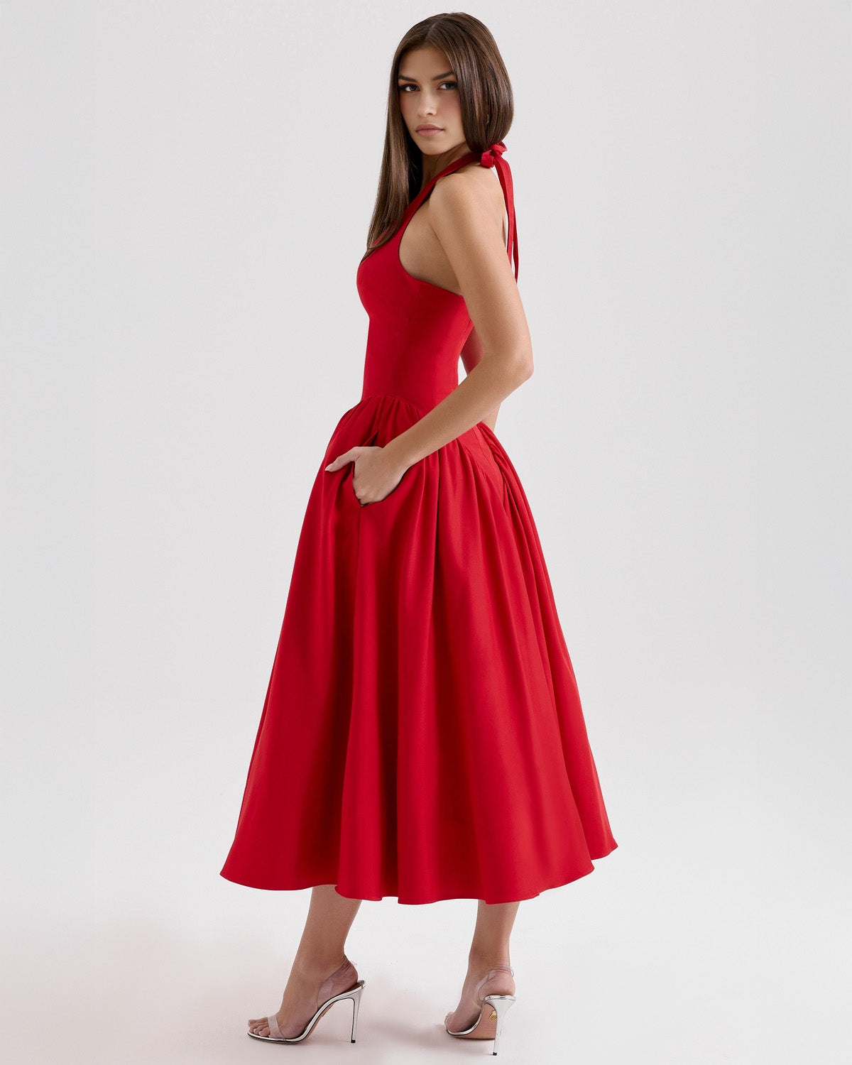 Monroe – Red Midi Dress with Iconic Style