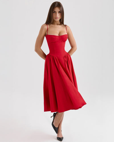 Monroe – Red Midi Dress with Iconic Style
