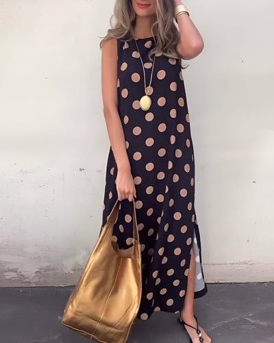 Roxane | Maxi Dress with Slit and Polka Dots