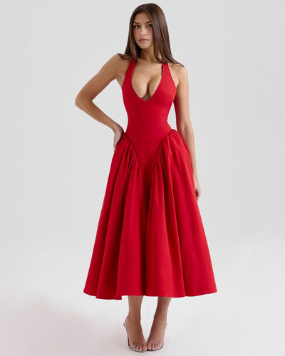 Monroe – Red Midi Dress with Iconic Style