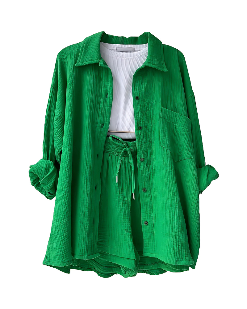 Maylee | Textured Button-Up Short Set