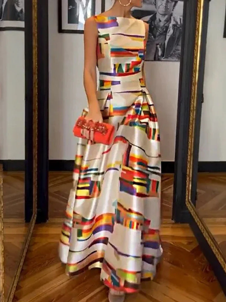Isabeau | Geometric Print Maxi Dress