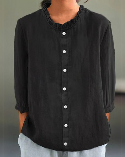 Shayla | Ruffle Collar Cotton-Linen Shirt