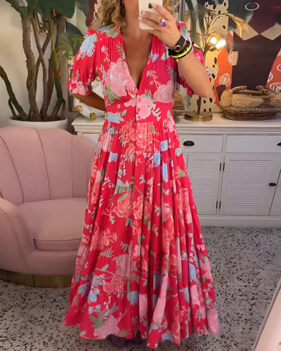 Carine | Pocket Dress with V-Neck and Floral Print
