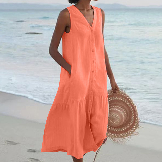 Merrin | Sleeveless Buttoned Midi Dress