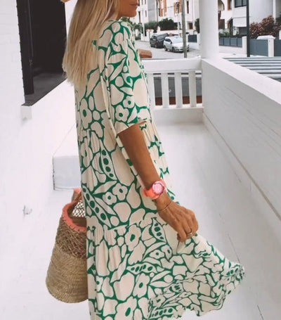 Anaëlle | Elegant Midi Dress with Soft Pattern and V-Neck