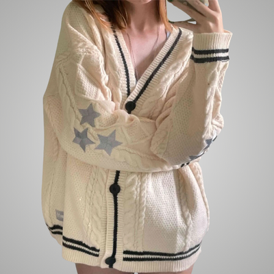 ZELLA | STAR-PATTERNED TRIM CARDIGAN