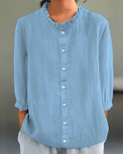 Shayla | Ruffle Collar Cotton-Linen Shirt