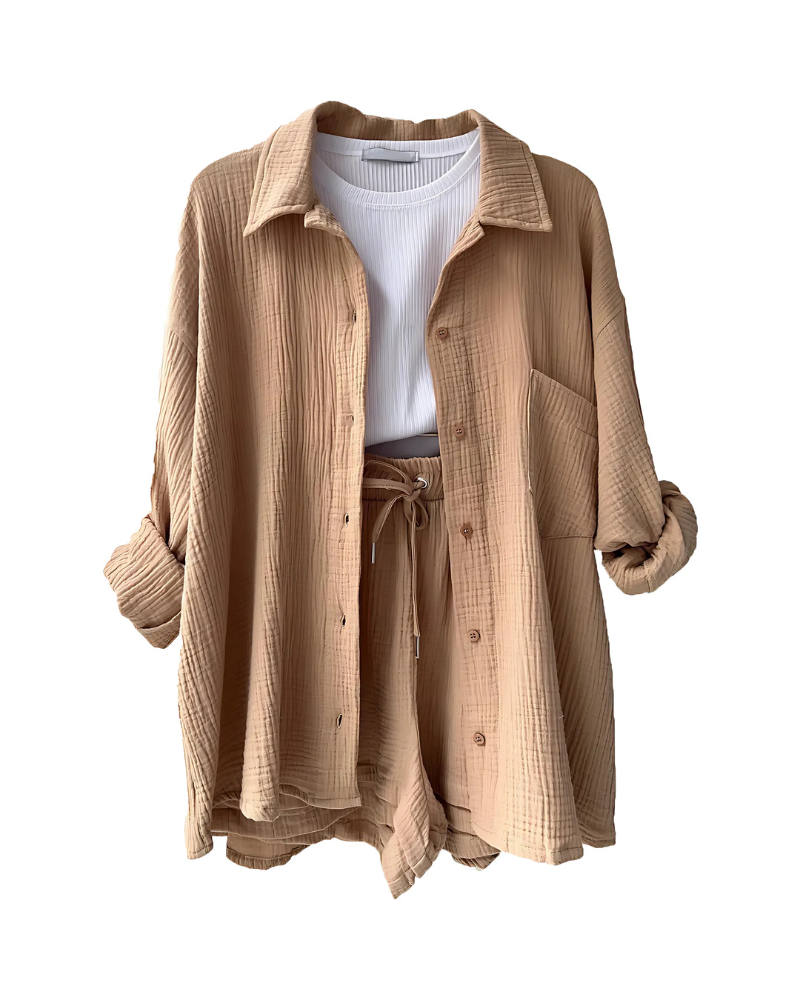 Maylee | Textured Button-Up Short Set