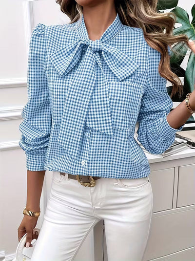 Meella | Elegant Gingham Bow Blouse