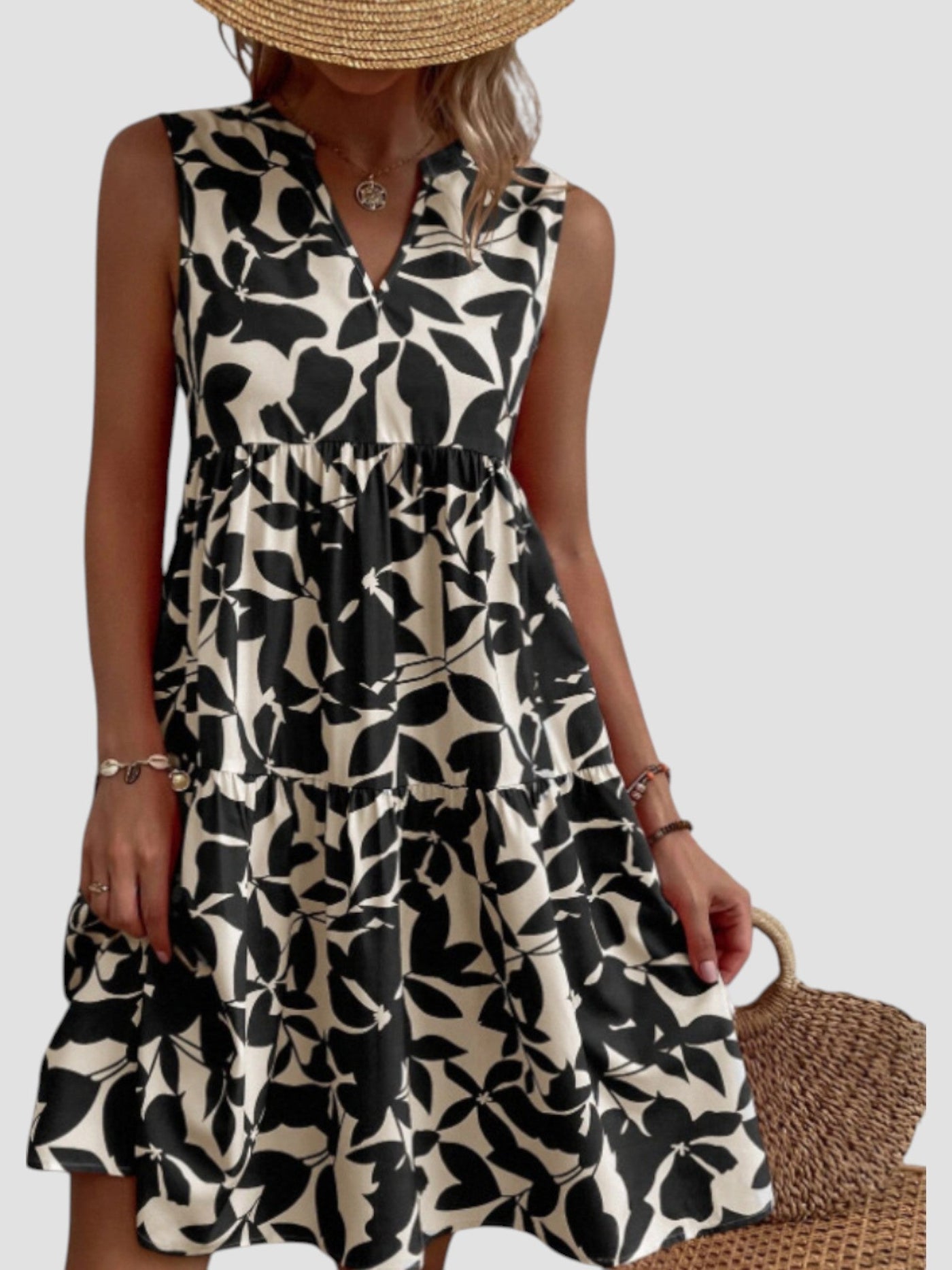 Séraphine | Sleeveless Leaf-Print Dress