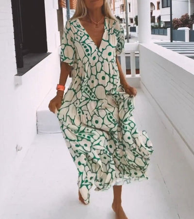 Anaëlle | Elegant Midi Dress with Soft Pattern and V-Neck