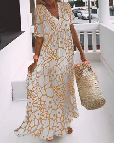 Anaëlle | Elegant Midi Dress with Soft Pattern and V-Neck