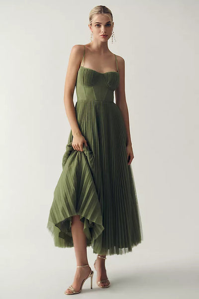 ALVINA | Pleated Evening Dress with Structured Corset