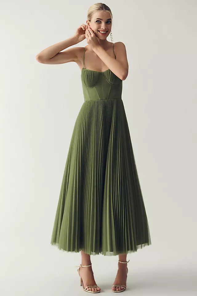 ALVINA | Pleated Evening Dress with Structured Corset