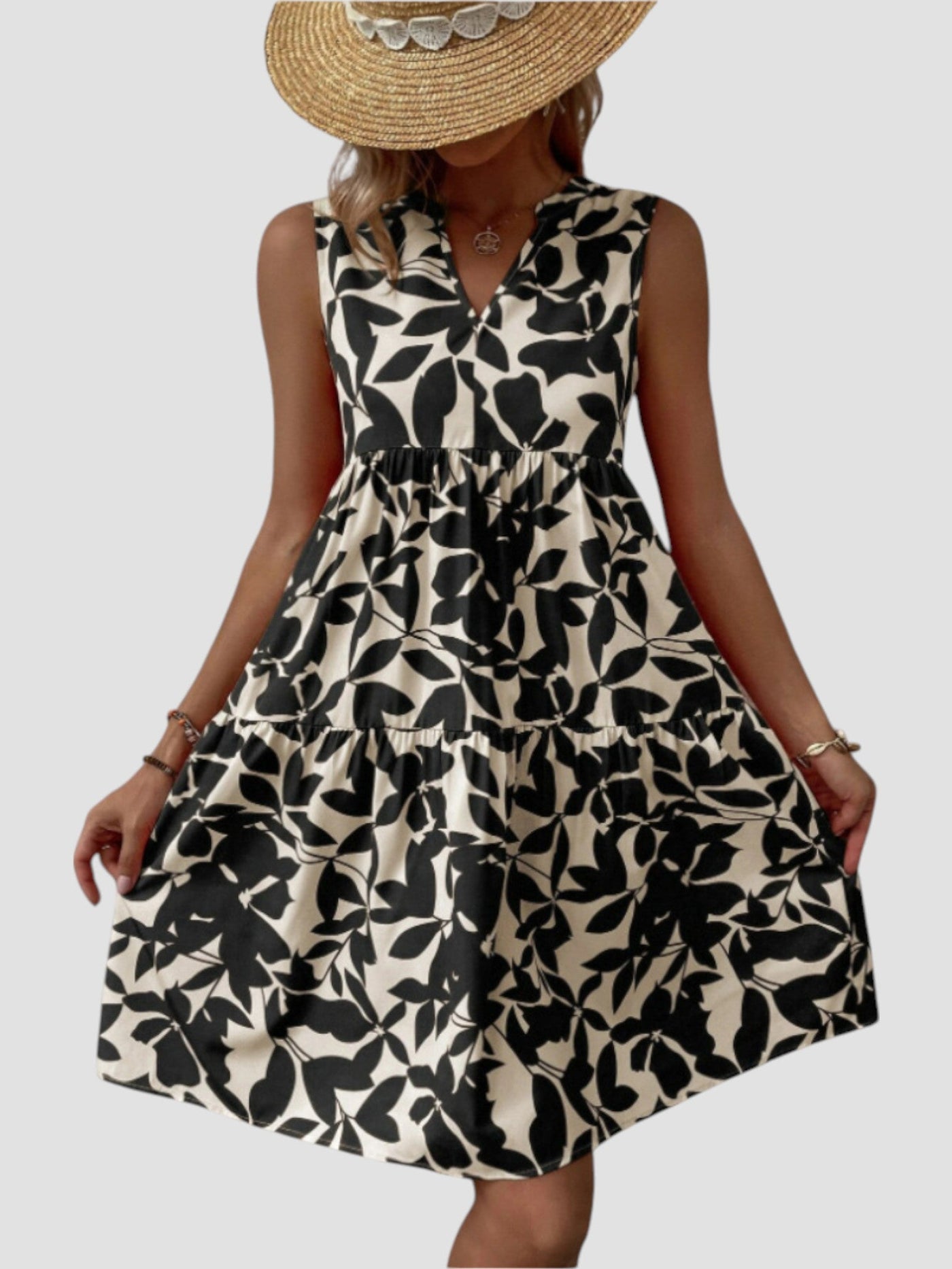 Séraphine | Sleeveless Leaf-Print Dress