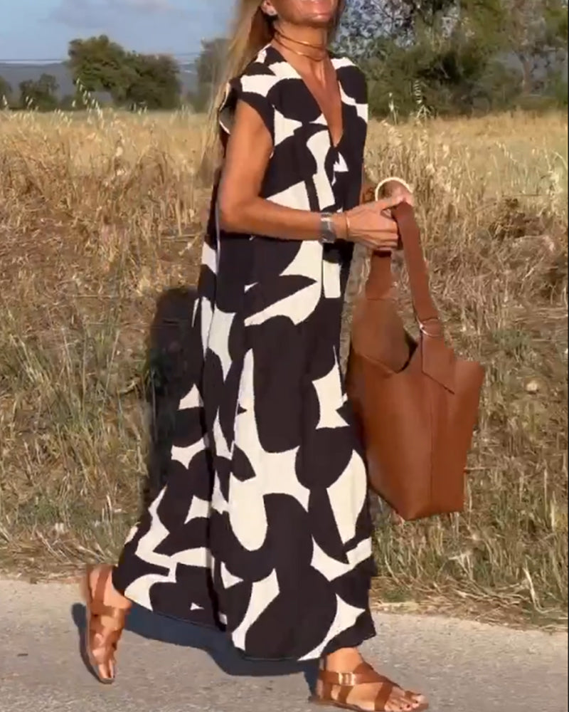 SITA - PRINTED DRESS WITH V-NECK