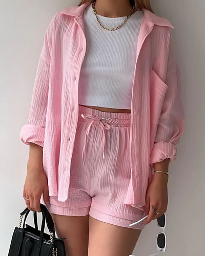 Maylee | Textured Button-Up Short Set