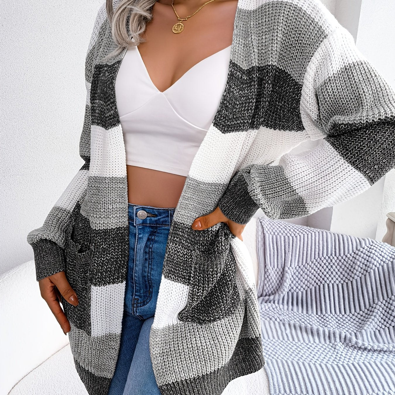 WENDY | OPEN-FRONT STRIPED CARDIGAN