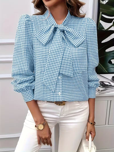 Meella | Elegant Gingham Bow Blouse