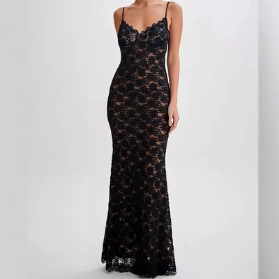 Selene – Black Lace Midi Dress