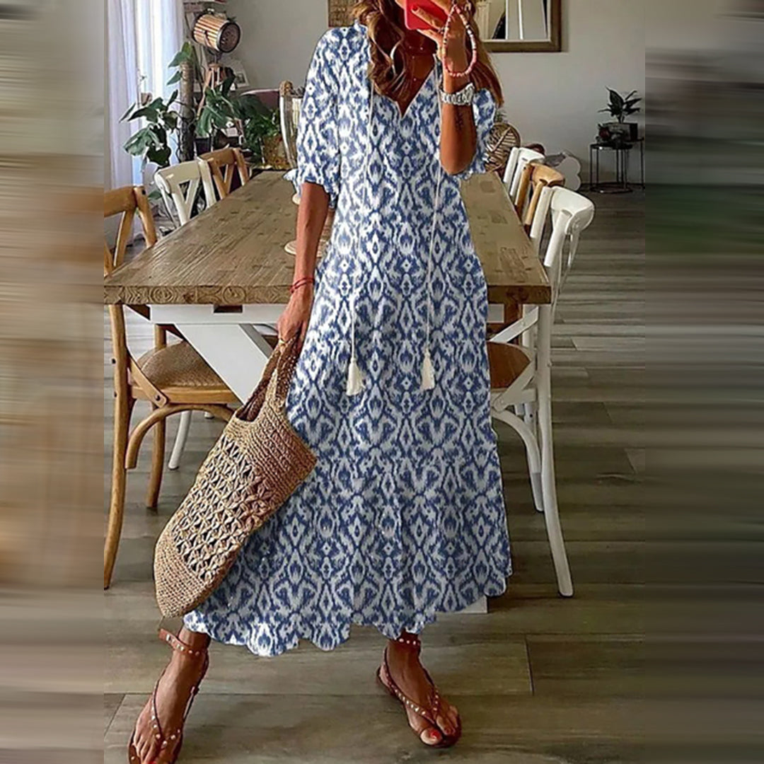Capucine | Elegant Retro Print Boho Maxi Dress