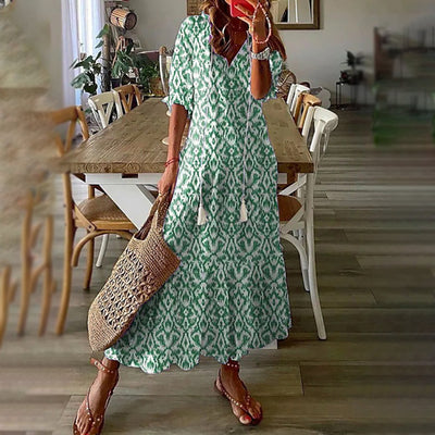 Capucine | Elegant Retro Print Boho Maxi Dress