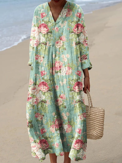 Elodie | Vintage Floral V-Neck Dress