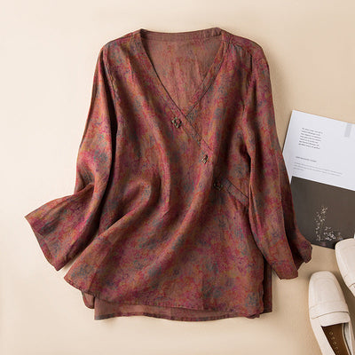 Sophie | Vintage V-Neck Linen Blouse