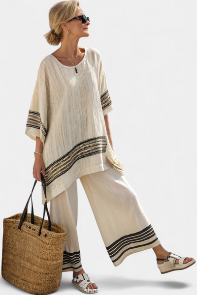 TARA | LOOSE STRIPED BLOUSE AND PANTS TWO-PIECE SET