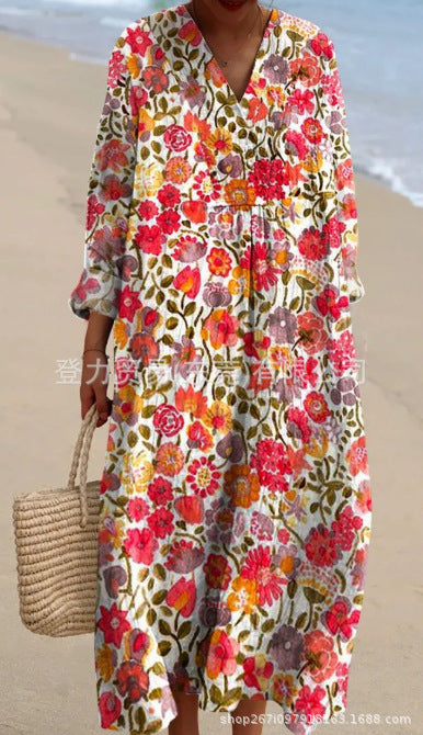 Elodie | Vintage Floral V-Neck Dress