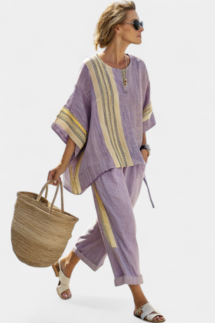 TARA | LOOSE STRIPED BLOUSE AND PANTS TWO-PIECE SET