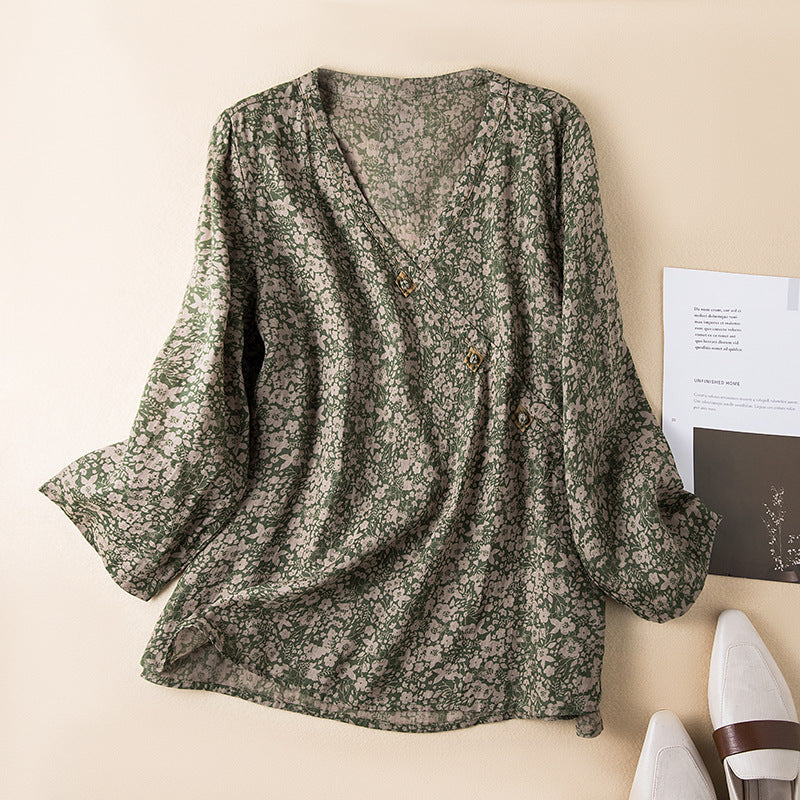 Sophie | Vintage V-Neck Linen Blouse