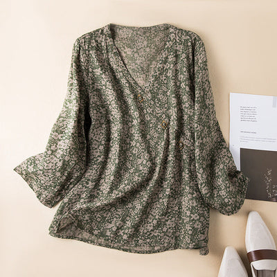 Sophie | Vintage V-Neck Linen Blouse