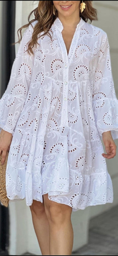 Fawna | Embroidered Tiered Mini Dress