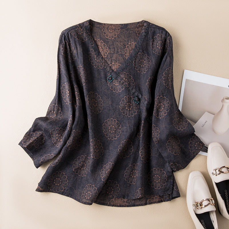 Sophie | Vintage V-Neck Linen Blouse