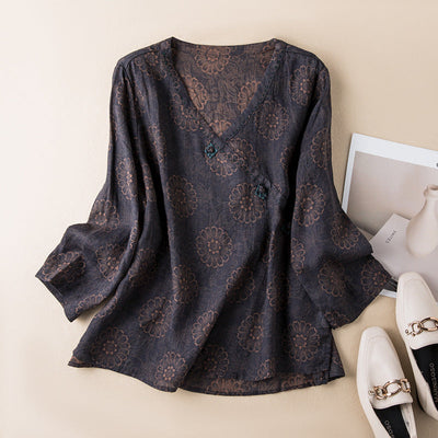 Sophie | Vintage V-Neck Linen Blouse