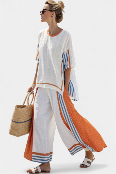TARA | LOOSE STRIPED BLOUSE AND PANTS TWO-PIECE SET