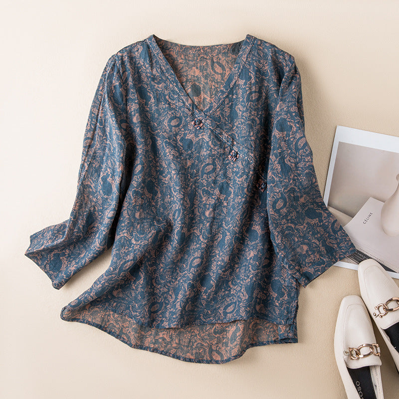 Sophie | Vintage V-Neck Linen Blouse