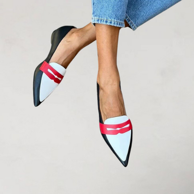 Ilse | Colorblock patchwork loafers with buckle and pointed toe