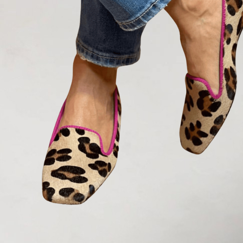 Yvonne | Synthetic suede moccasins with pink piping