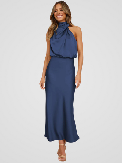 Élia™ | Midi dress with waterfall neckline and graceful draping