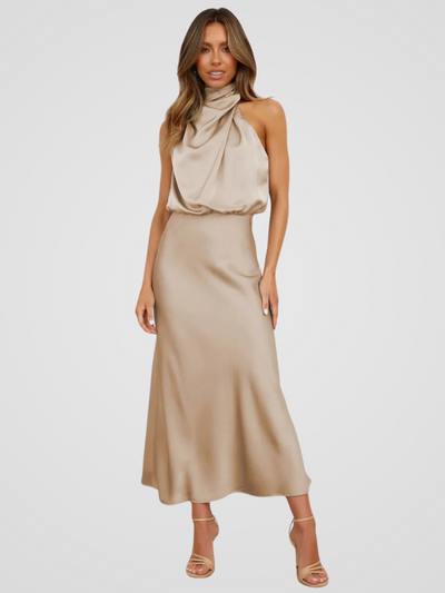 Élia™ | Midi dress with waterfall neckline and graceful draping