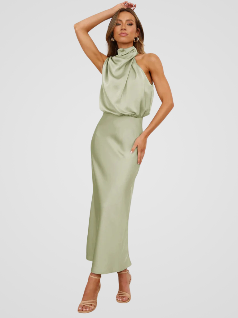 Élia™ | Midi dress with waterfall neckline and graceful draping