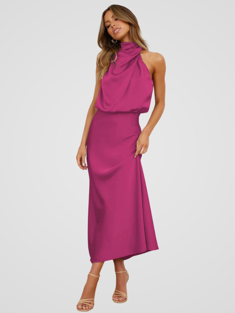 Élia™ | Midi dress with waterfall neckline and graceful draping