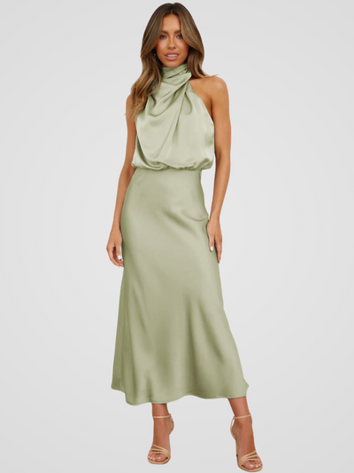 Élia™ | Midi dress with waterfall neckline and graceful draping