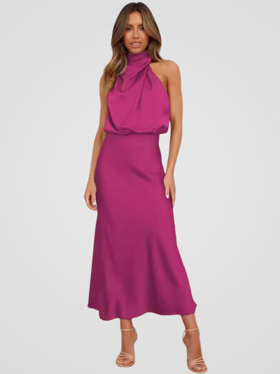 Élia™ | Midi dress with waterfall neckline and graceful draping