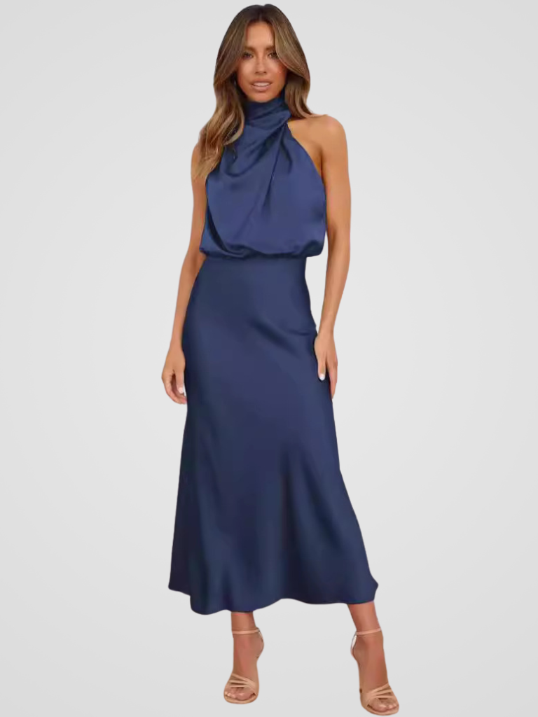 Élia™ | Midi dress with waterfall neckline and graceful draping