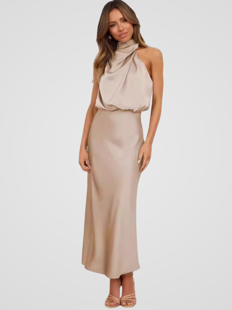 Élia™ | Midi dress with waterfall neckline and graceful draping