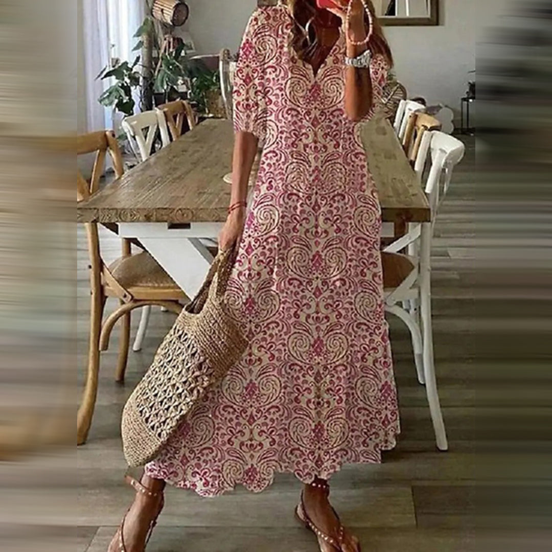 Capucine | Elegant Retro Print Boho Maxi Dress